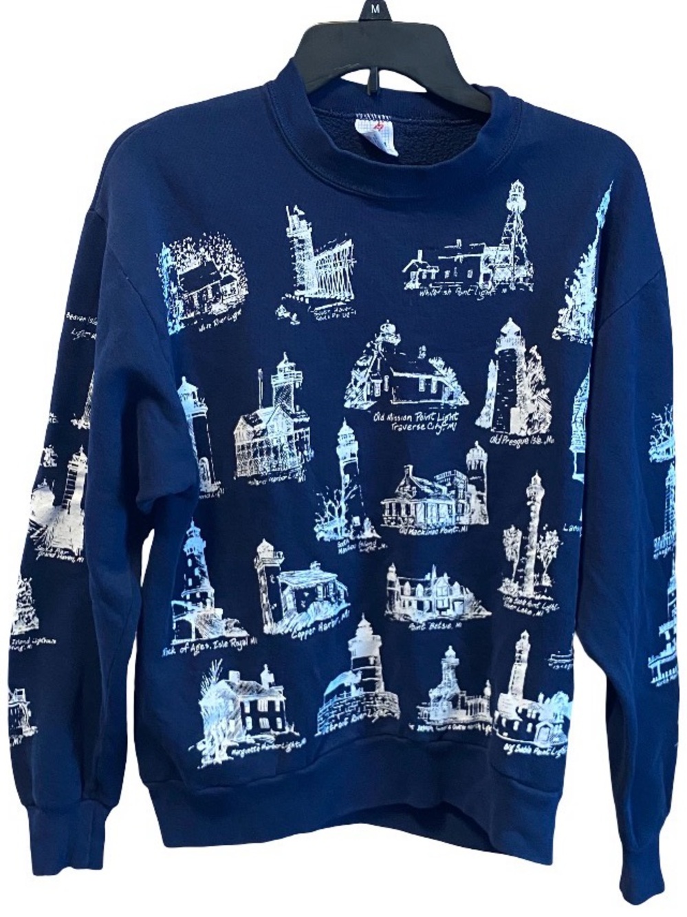 Vintage Michigan lighthouses Jerzees navy Great Lakes crewneck sweatshirt medium